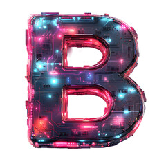 Poster - Futuristic letter B made of circuit board material with glowing lights. A high-tech design for the initial B. Bright vibrant colors.