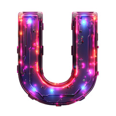 Poster - A glowing, futuristic letter U with intricate circuitry and vibrant neon lighting, showcasing technological artistry and modern design aesthetics.