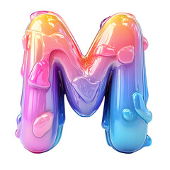 Poster - Colorful letter M with a glossy finish and melting effect, smooth gradient from yellow to pink and blue. Isolated on white background.