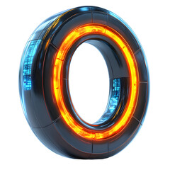 Poster - Futuristic, glowing ring with intricate circuit patterns and bright, orange light. Technological design element on white background, design.