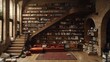 © Amron - Grand Library Interior with Wooden Staircase and Bookshelves