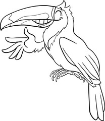 Wall Mural - cartoon toucan bird animal character waving its wing coloring page