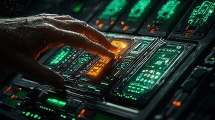 Hand Interacting with Futuristic Tech Interface