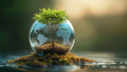 Wall Mural - globe concept. world environment and earth day concept with glass globe and eco friendly environment