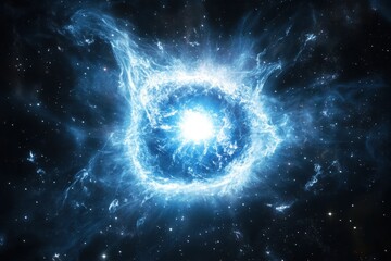 Wall Mural - Cosmic explosion of bright blue light in a star-filled galaxy at the edge of the universe