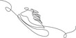 © Hanan - Sport Sneaker shoes in continuous line art drawing style, sneakers are drawn with one line. Sports shoes in a linear style. Vector illustration, Shoe Continuous Line Icon.