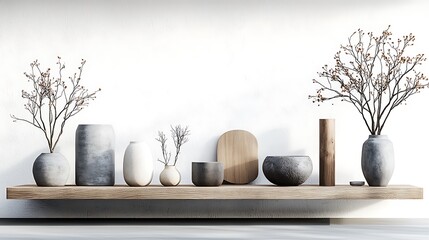 Poster - Modern decorative shelf with vases and plants