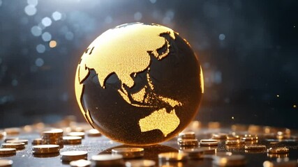 Poster - Golden globe representing Asia and Australia with coins