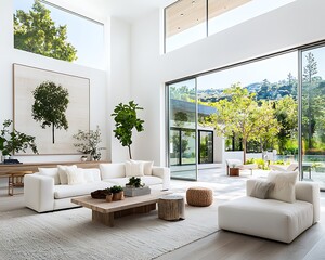 Poster - Modern minimalist living room with patio views
