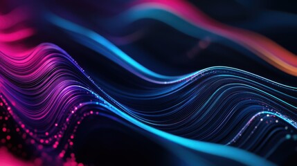 Fototapete - futuristic neon wave patterns, fluid energy currents, glowing digital background with deep contrast, abstract movement with soft bokeh effects, mesmerizing sci-fi light flow