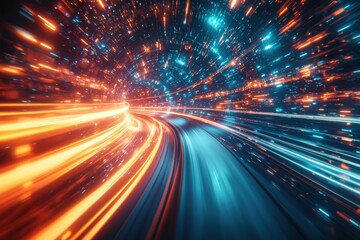 Poster - Abstract depiction of high-speed light trails and digital technology