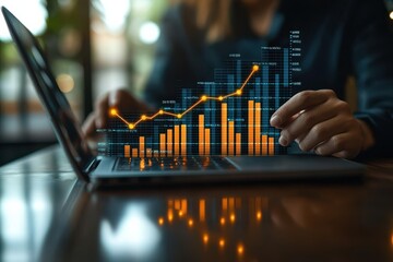 Poster - Business professional analyzing financial data with digital chart visualization