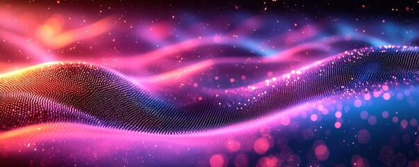 Poster - abstract digital waves with vibrant colors and glowing effects