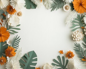 Aufkleber - Paper flowers and leaves frame