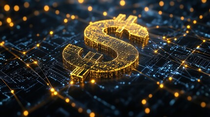 Poster - Digital dollar symbol illuminated in a tech-inspired background