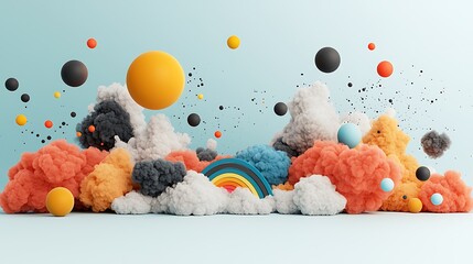 Poster - Colorful cloud shapes and spheres