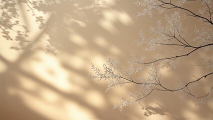 Poster - Intricate shadows cast by delicate branches on a soft textured wall in natural light