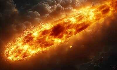 Wall Mural - Fiery Asteroid Igniting Cosmic Atmosphere in Dramatic Celestial Display with Glowing Clouds and Explosive Energy