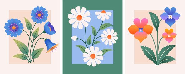 Wall Mural - vintage botanical floral set with soft color palette