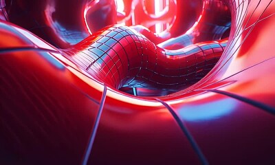 Wall Mural - Futuristic Abstract Design With Flowing Red Neon Light Patterns And Textures In A 3D Space Environment