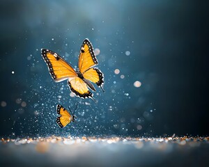 Aufkleber - Two butterflies in flight, sparkling background