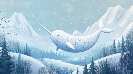 Snowy Narwhal Soaring, Winter Wonderland
