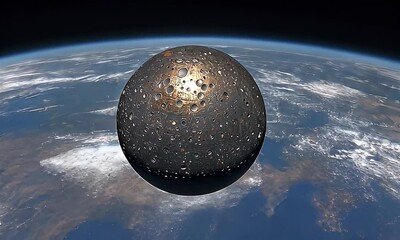 Wall Mural - Dramatic Celestial Sphere Over Earth with Glowing Features and Starry Background in the Vastness of Space