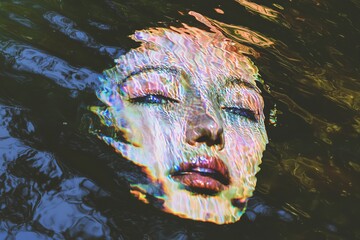 Poster - Avant-Garde Model Submerged in Reflective Liquid with Lomo Style Effects