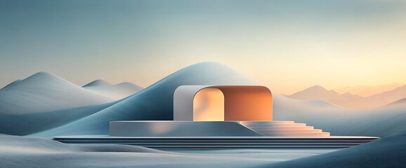 Poster - Abstract landscape with a modern podium