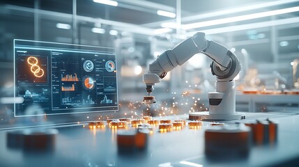 Poster - Futuristic robot arm working in a modern factory