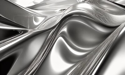 Wall Mural - abstract silver metallic textures with smooth waves and reflections creating a modern artistic visua