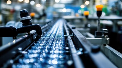 Poster - Automated conveyor belt transporting freshly cut glass panels through an industrial facility.