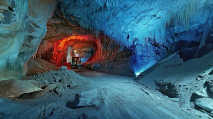 Poster - A high-tech laser scanning system analyzing mineral composition in a processing facility.