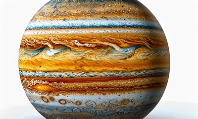 Wall Mural - Vibrant Spherical Representation of Jupiter with Striking Orange and Blue Bands Captured in Cosmic Space Environment