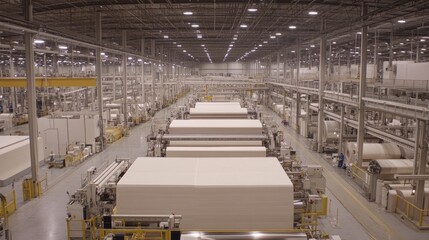 Poster - A large-scale paper factory with industrial machines producing thousands of sheets per hour.