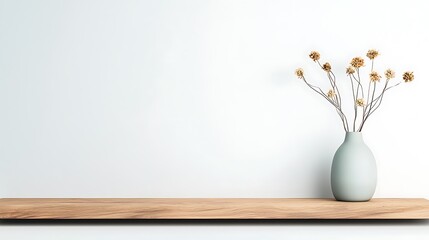 Aufkleber - Shelf with vase of dried flowers against white wall
