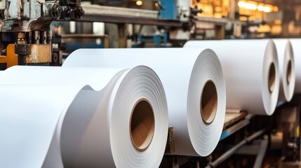 Poster - A paper converting machine turning large rolls into finished notebooks and envelopes.