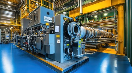 Poster - A rubber extrusion machine forming continuous rubber profiles in a high-tech manufacturing plant.