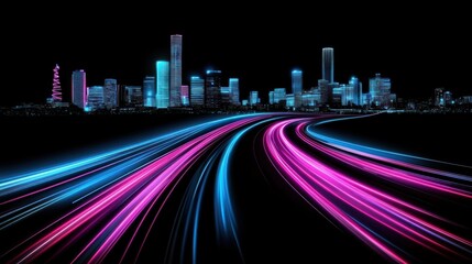 Poster - Night Cityscape: Lightspeed Highway
