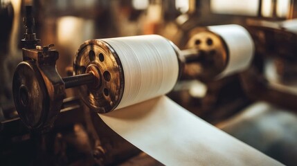 Poster - Close-up of high-speed rollers smoothing and flattening raw paper during processing.