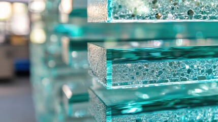 Poster - High-speed glass lamination process bonding multiple layers for added strength.
