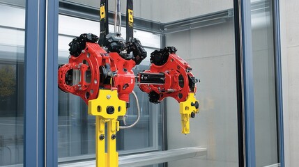 Poster - High-tech vacuum lifting system handling large glass panes safely in an industrial setting.
