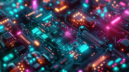 Poster - Neon Circuit Board: A Glowing Symphony of Technology