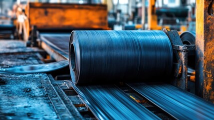 Poster - Rubber sheets rolling through an automated conveyor system in a large-scale processing facility.
