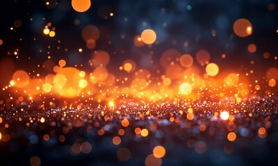 Wall Mural - Abstract Background of Glittering Orange and Gold Bokeh Lights in a Dreamy Night Atmosphere