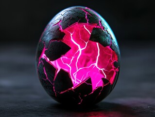 Poster - Cracked Egg with Electric Pink Glow and Dark Exterior, Surreal Concept for Fantasy, Science Fiction, and Creative Designs