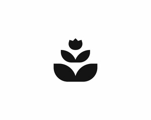 Fototapete - Abstract flower and leaves logo design. Creative black and white garden boutique beauty salon logotype.  illustration.