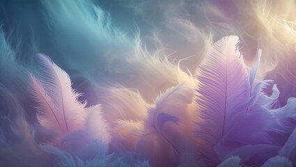 Poster - colorful feathers create a dreamy atmosphere with soft pastel tones in a whimsical abstract artwork