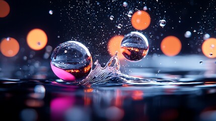 Poster - Abstract Colorful Water Splash with Glowing Spheres