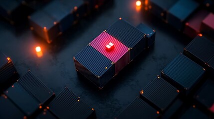 Poster - Abstract Dark Cubes with Glowing Red Accents